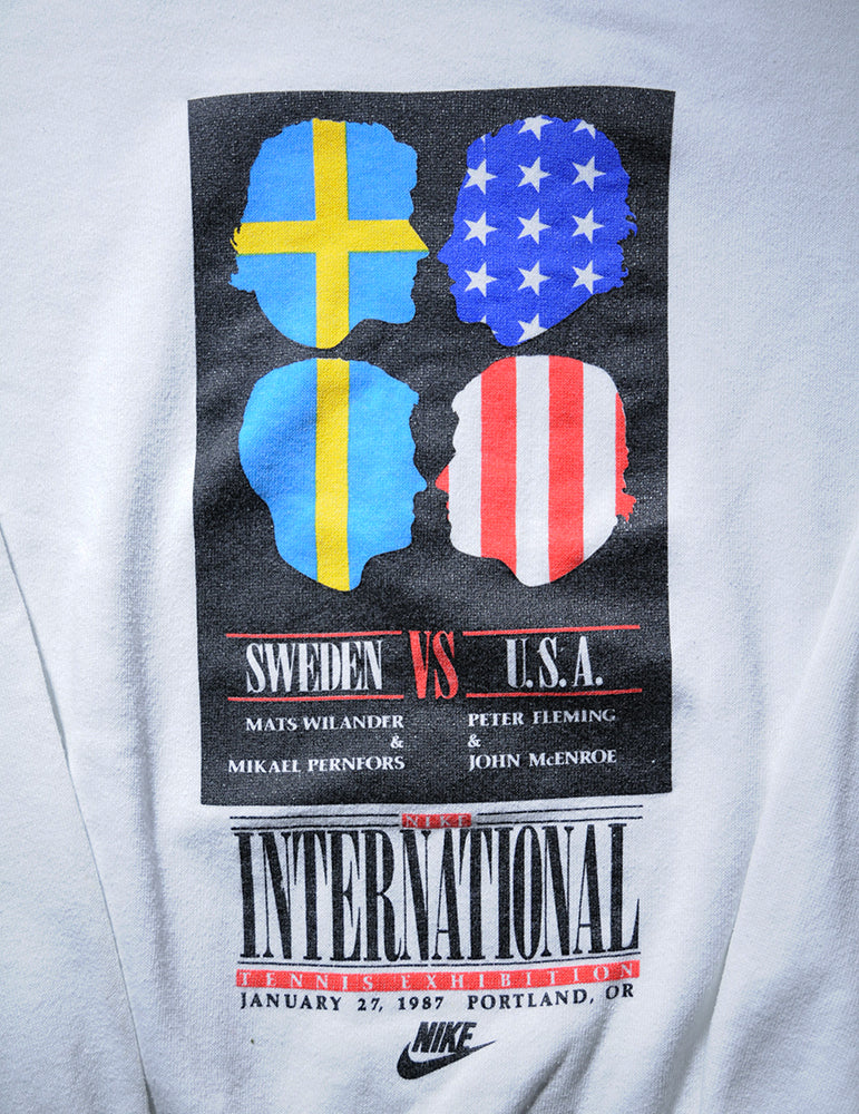 Vintage 80s Nike International Tennis Exhibition Mats Wilander Peter Fleming Mikael Pernfors John McEnroe Blue Tag Small