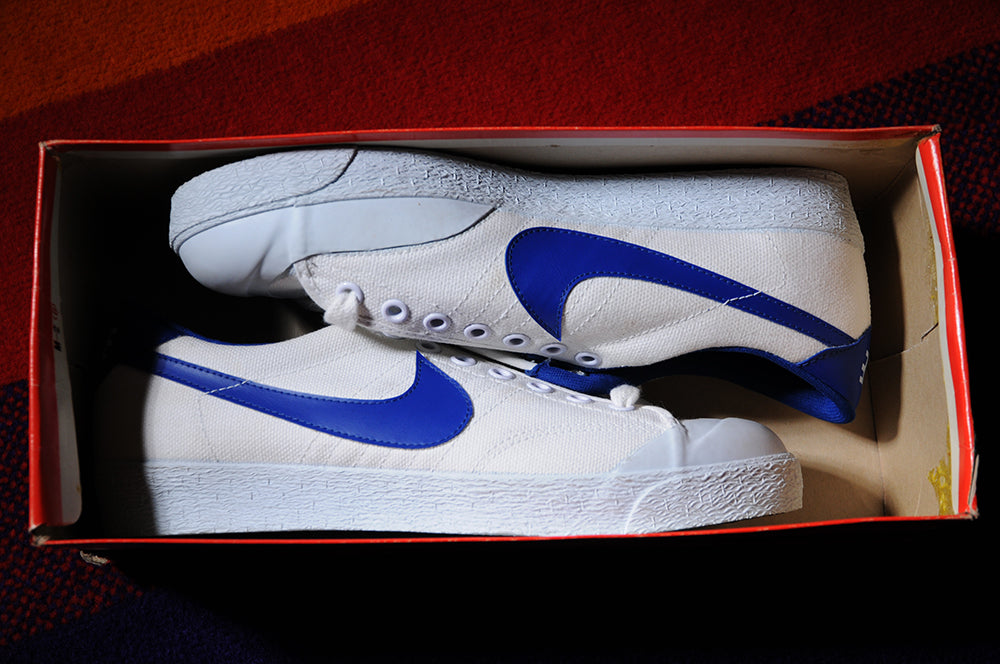Vintage 80s NEW Nike Bruin Canvas White Royal Blue 7.5