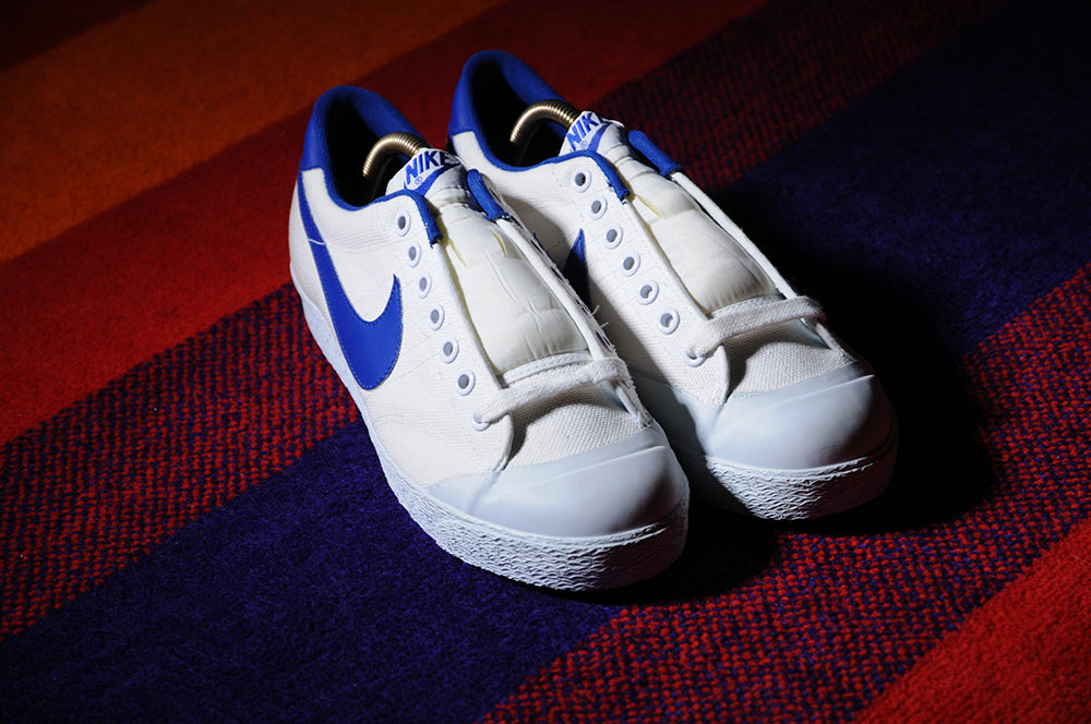 Vintage 80s NEW Nike Bruin Canvas White Royal Blue 7.5