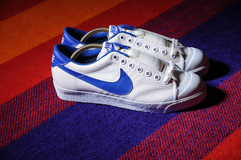 Vintage 80s NEW Nike Bruin Canvas White Royal Blue 7.5