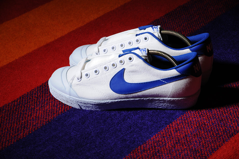 Vintage 80s NEW Nike Bruin Canvas White Royal Blue 7.5
