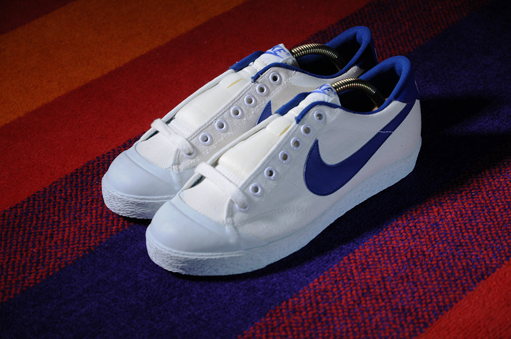 Vintage 80s NEW Nike Bruin Canvas White Royal Blue 7.5