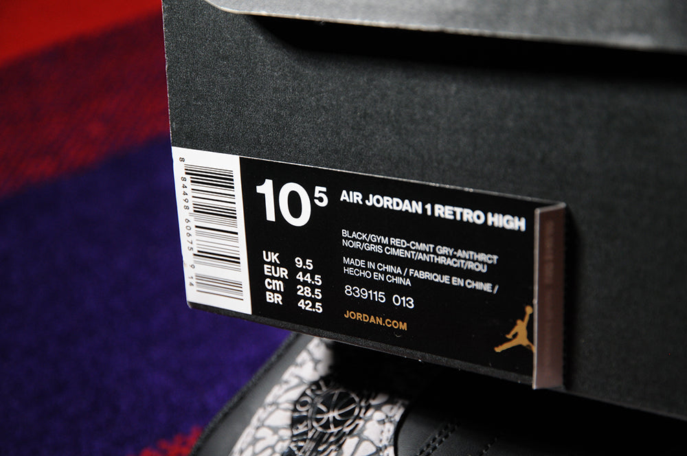 Air Jordan 1 NEW High Retro Black Cement Elephant Print Union Banned sz10.5