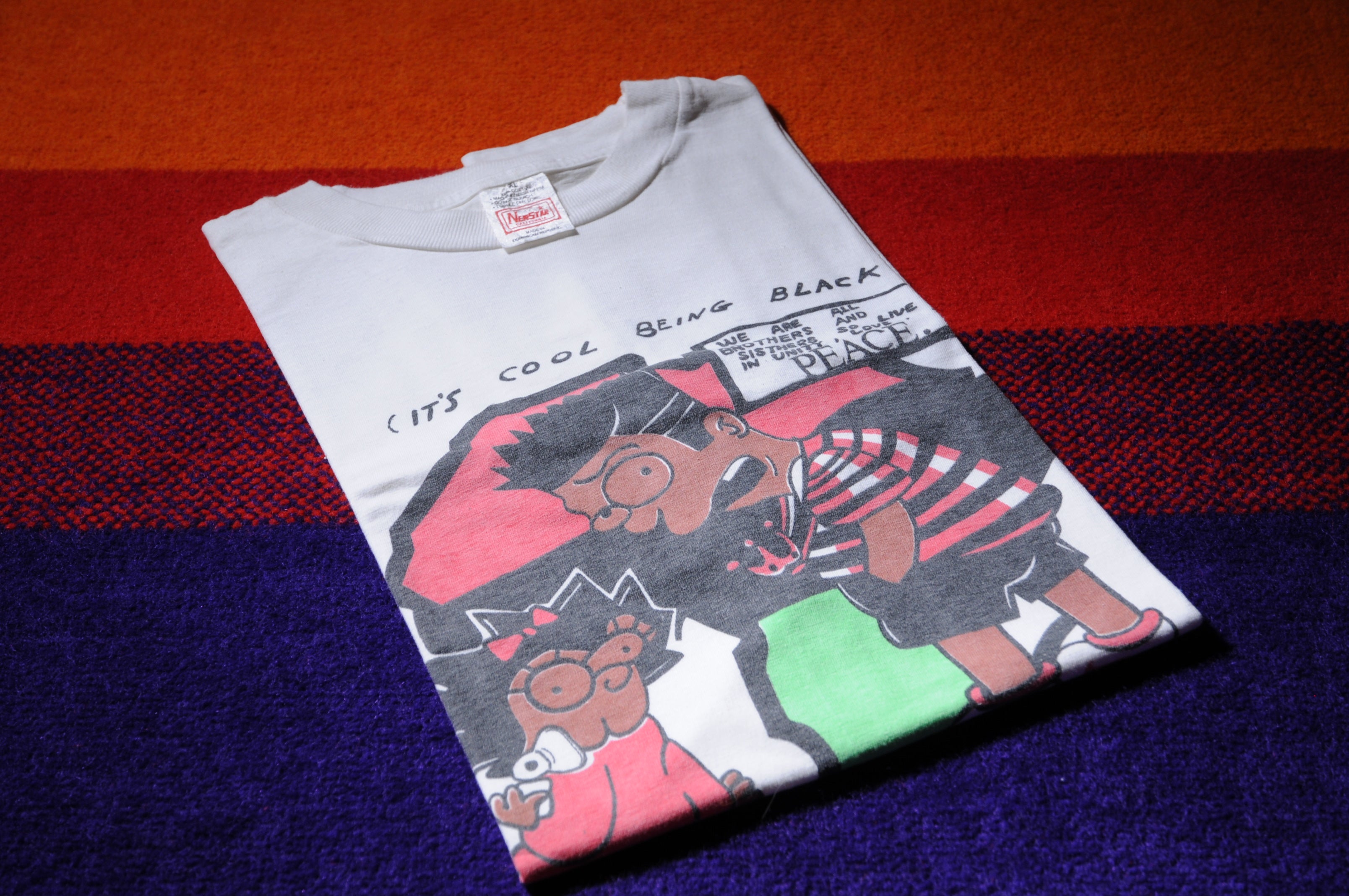 Vintage 90s Bootleg Bart Simpson Black History Africa Peace Shirt XL