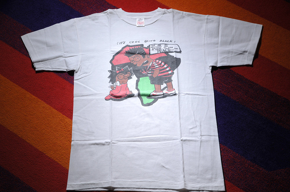 Vintage 90s Bootleg Bart Simpson Black History Africa Peace Shirt XL