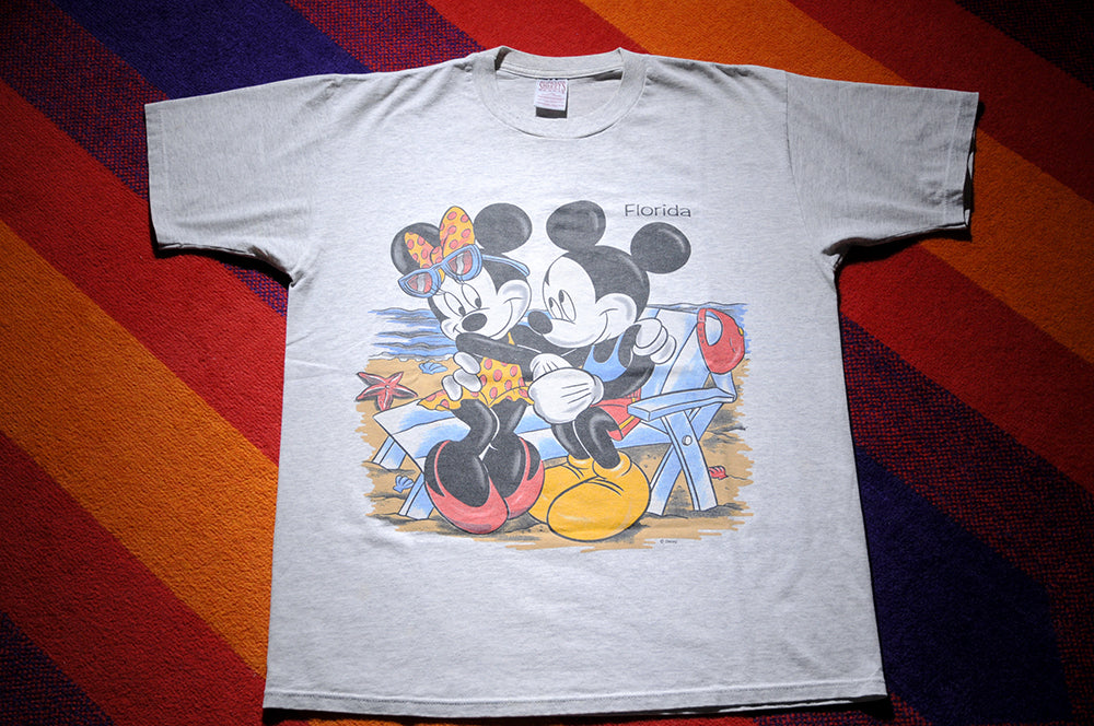 Vintage 90s Sherry's Disney Mickey and Minnie Mouse Miami Florida Beach Shirt LARGE
