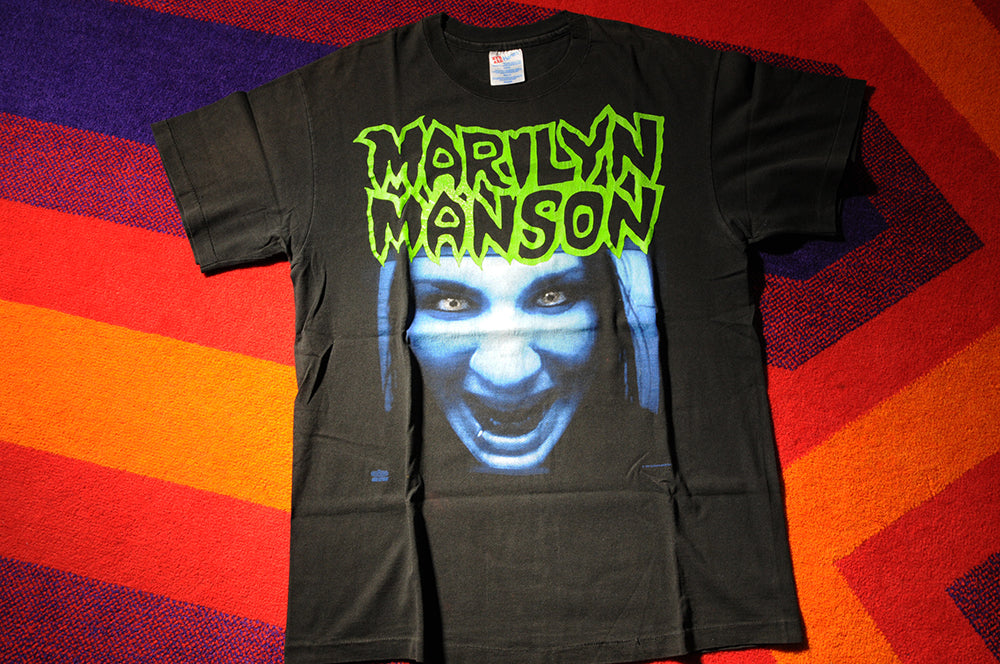 Vintage 90s Marilyn Manson Blue Face This is Your World Single Stitch Shirt XL