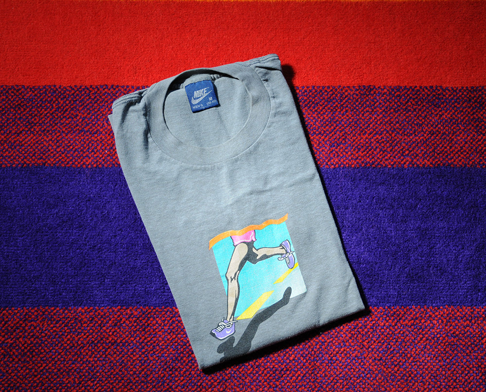 Vintage 80s Nike Blue Tag Cascade Run Off Marathon Single Stitch Shirt Medium