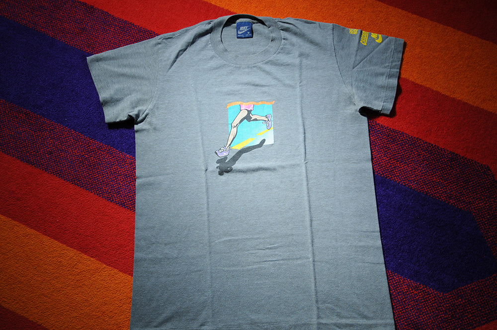 Vintage 80s Nike Blue Tag Cascade Run Off Marathon Single Stitch Shirt Medium