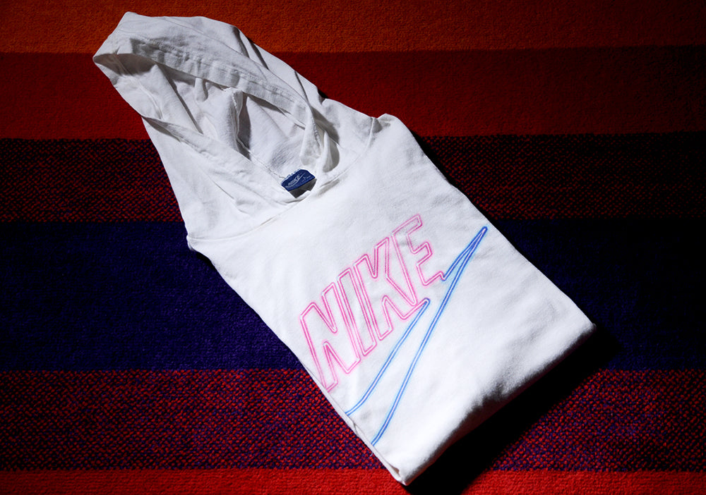 Vintage 80s Nike Blue Tag Neon Lights Swoosh Long Sleeve Hoodie Sweatshirt Large