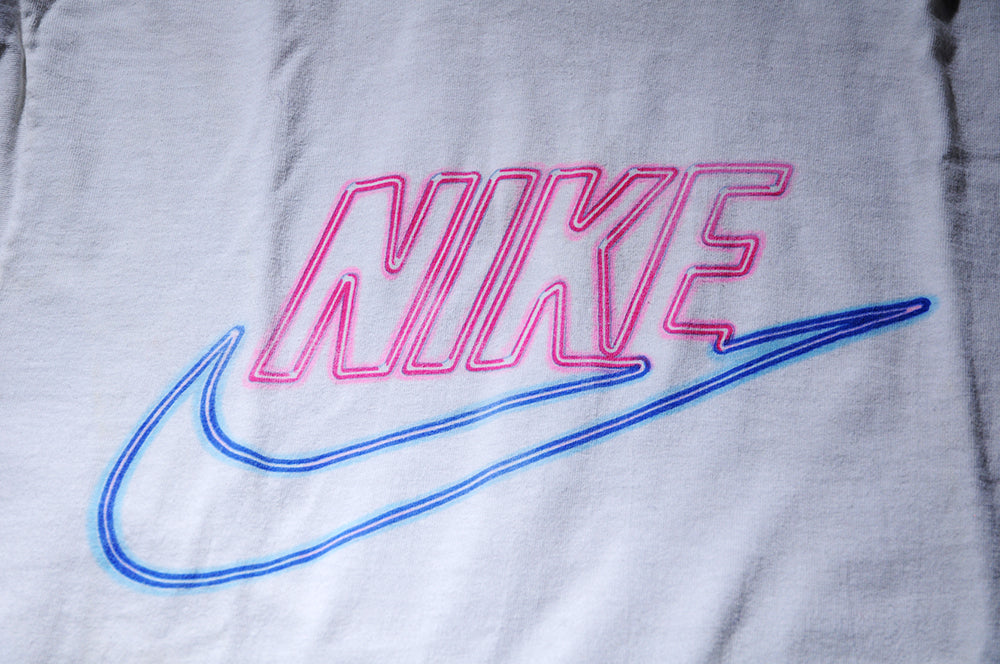 Vintage 80s Nike Blue Tag Neon Lights Swoosh Long Sleeve Hoodie Sweatshirt Large