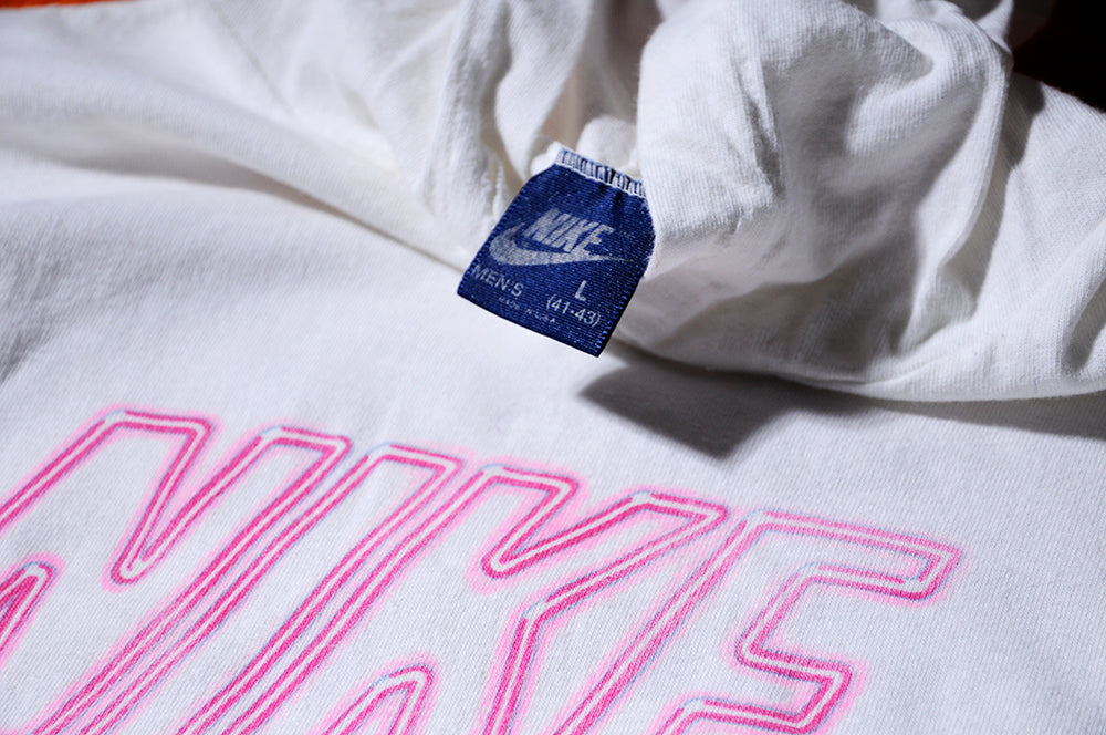 Vintage 80s Nike Blue Tag Neon Lights Swoosh Long Sleeve Hoodie Sweatshirt Large