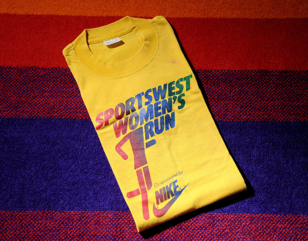 Vintage 80s Nike Running Sportwest Womens Run Pacman Hamiltons Pac Single Stitch Tshirt Small