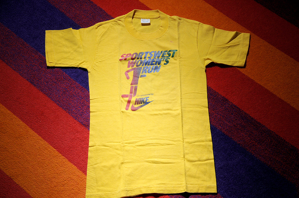 Vintage 80s Nike Running Sportwest Womens Run Pacman Hamiltons Pac Single Stitch Tshirt Small