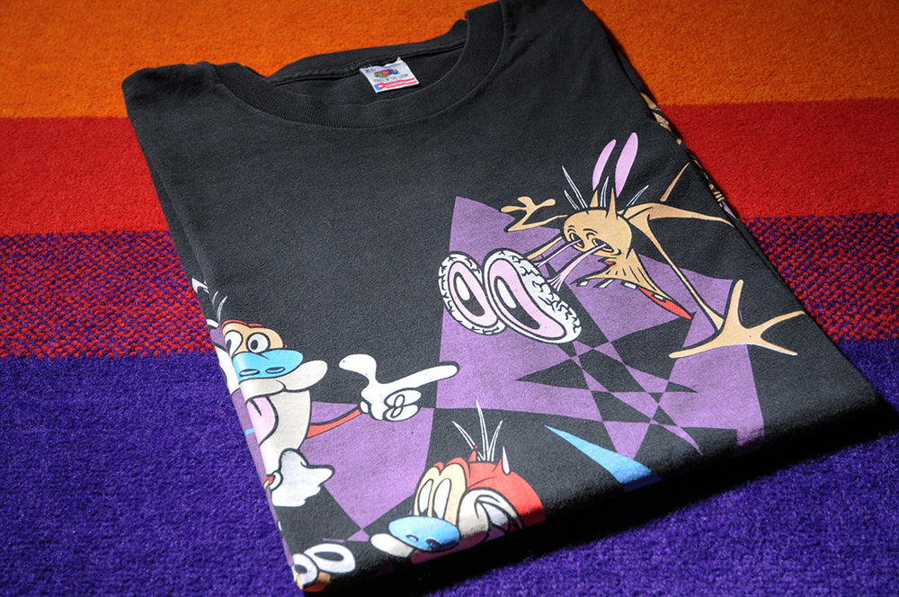 Vintage 90s Fruit Of The Loom Nickelodeon Nicktoons Ren And Stimpy All Over Print Shirt XL