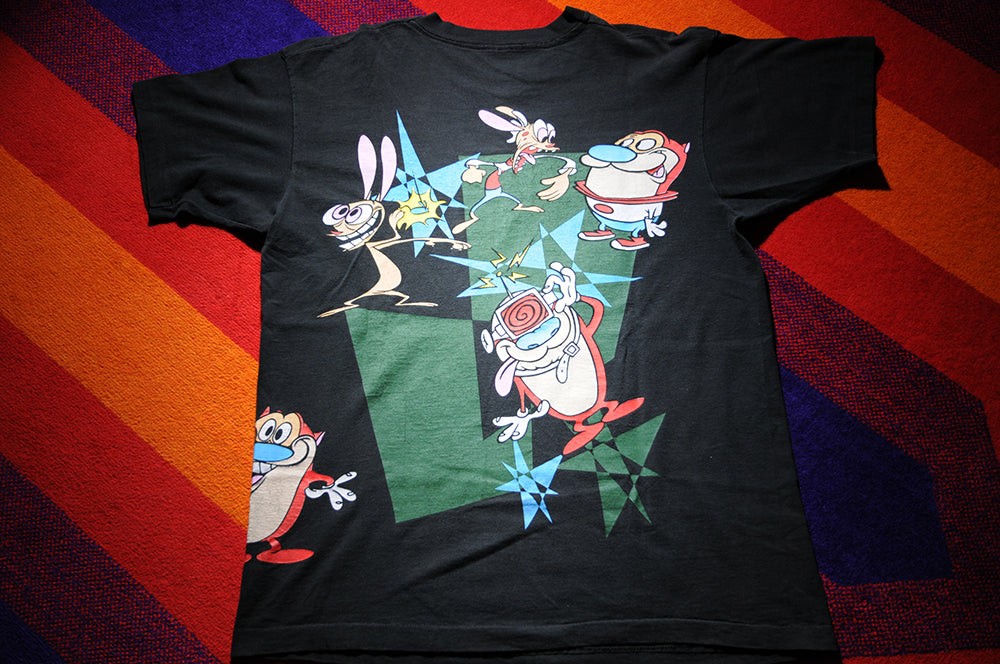 Vintage 90s Fruit Of The Loom Nickelodeon Nicktoons Ren And Stimpy All Over Print Shirt XL