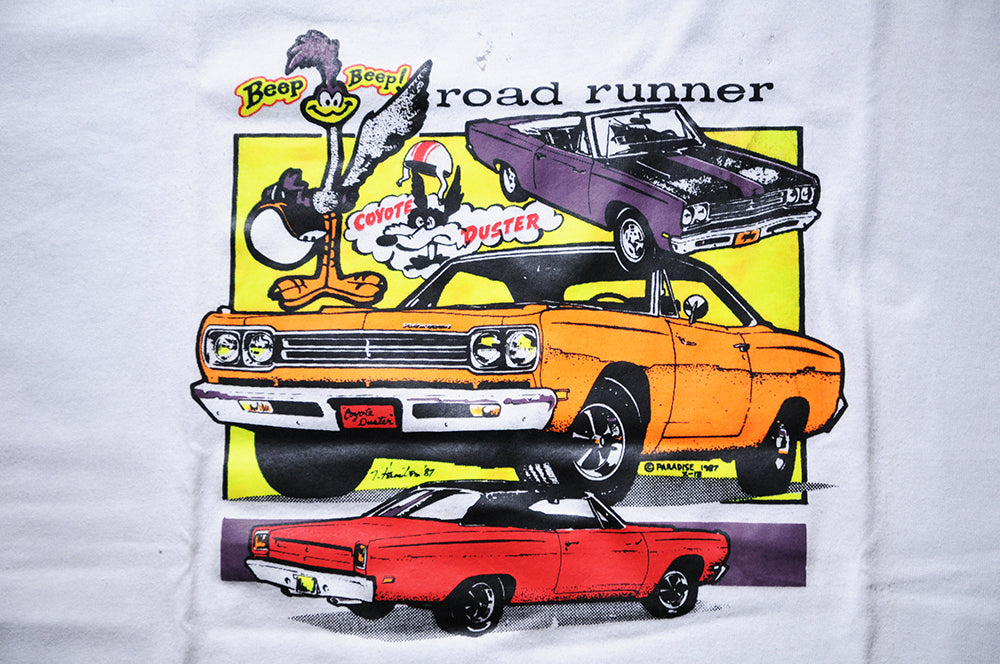 Vintage 80s Jerzees Plymouth Road Runner Wile E Coyote Looney Tunes Muscle Car Shirt Large