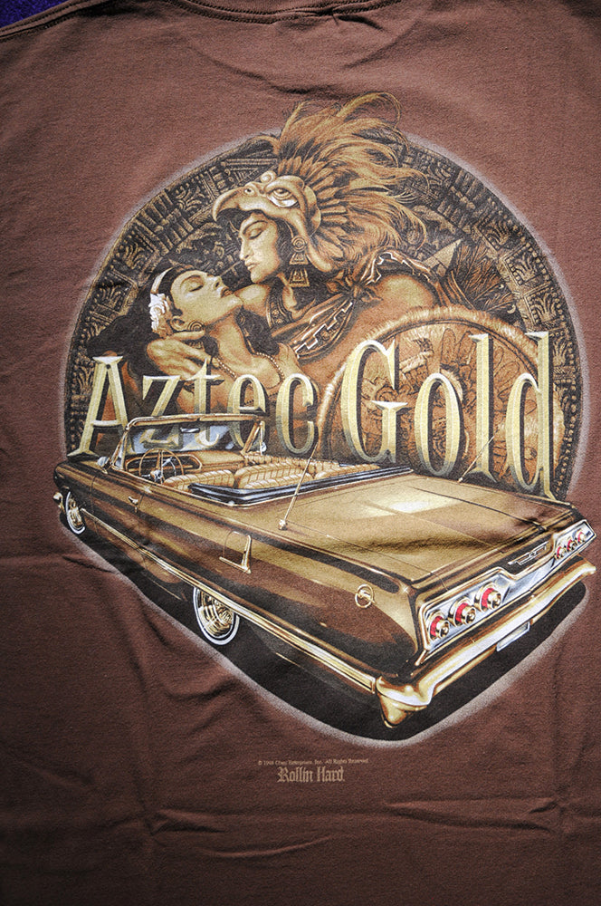 Vintage 90s Tultex Rolling Hard Aztec Gold Chicano Impala Low Rider Brown Pride szM