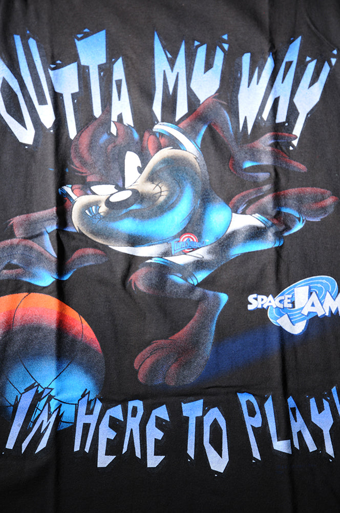 Vintage 90s Space Jam Looney Tunes Taz Outta My Way Basketball Long Sleeve Shirt LARGE