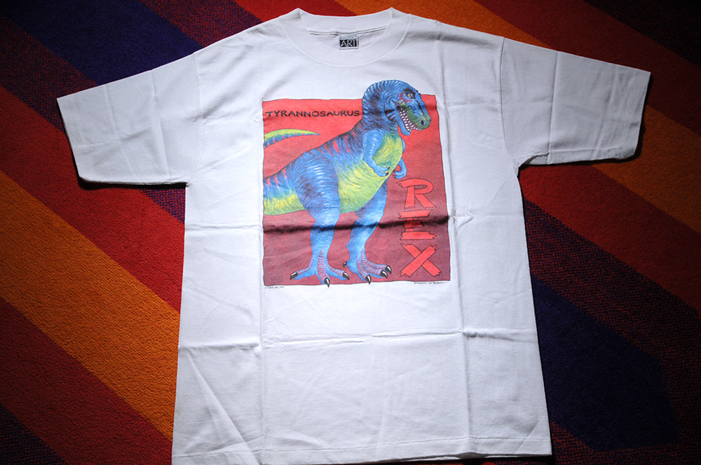 Vintage 90s Fabric Art Tyrannosaurus Rex Dinosaur Rebecca Lee Baldwin Graphic Shirt LARGE