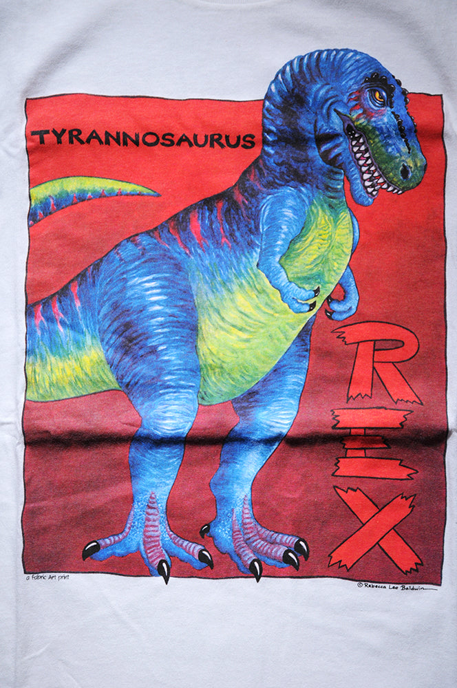 Vintage 90s Fabric Art Tyrannosaurus Rex Dinosaur Rebecca Lee Baldwin Graphic Shirt LARGE
