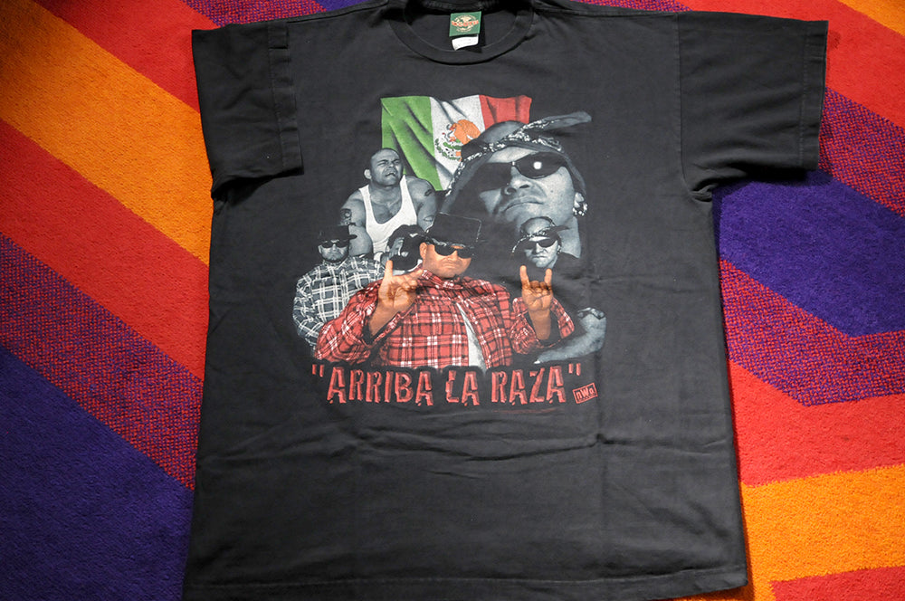 Vintage 90s WCW Wrestling Konnan Wolf Pack LWO Arriba La Raza Shirt XL