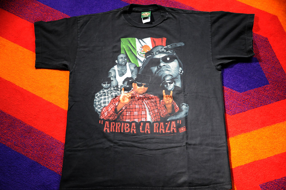 Vintage 90s WCW Wrestling Konnan Wolf Pack LWO Arriba La Raza Shirt XL